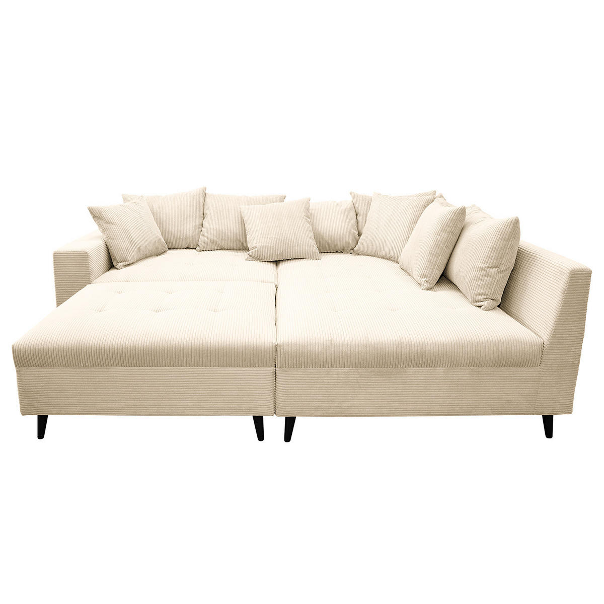 ECKSOFA mit Ottomane und Hocker - Creme/Schwarz, Birkenholz/Textil (247/174cm) - home24