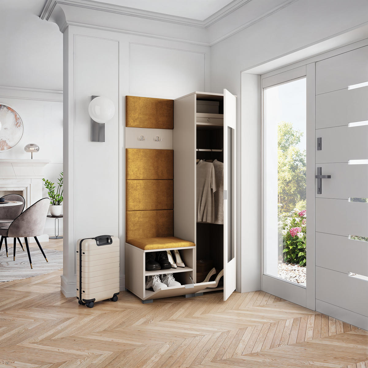 GARDEROBENSCHRANK VIRA 95/181/51 cm Modern Garderobe-Set Kaschmir - Kaschmir/Gelb, Holzwerkstoff (95/181/51cm) - MASSENO