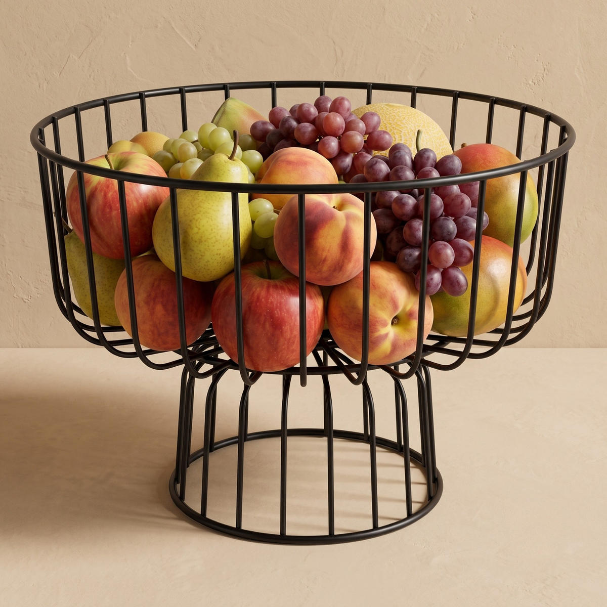 OBSTKORB Metall auf Fuß Schwarz 28/28/20 cm - Schwarz, Metall (28/20cm) - AROMELIO