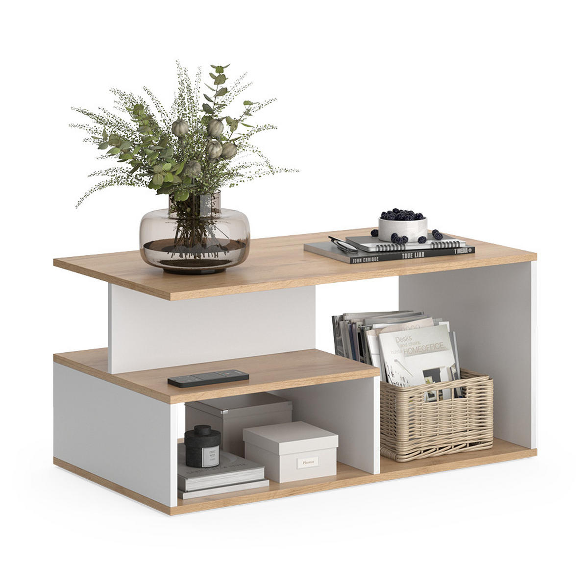COUCHTISCH Hasso Goldkraft Eiche/Weiß 90 x 49.4 cm - Eiche Wotan/Weiß, Holzwerkstoff (49.4/90/43.8cm) - Vicco