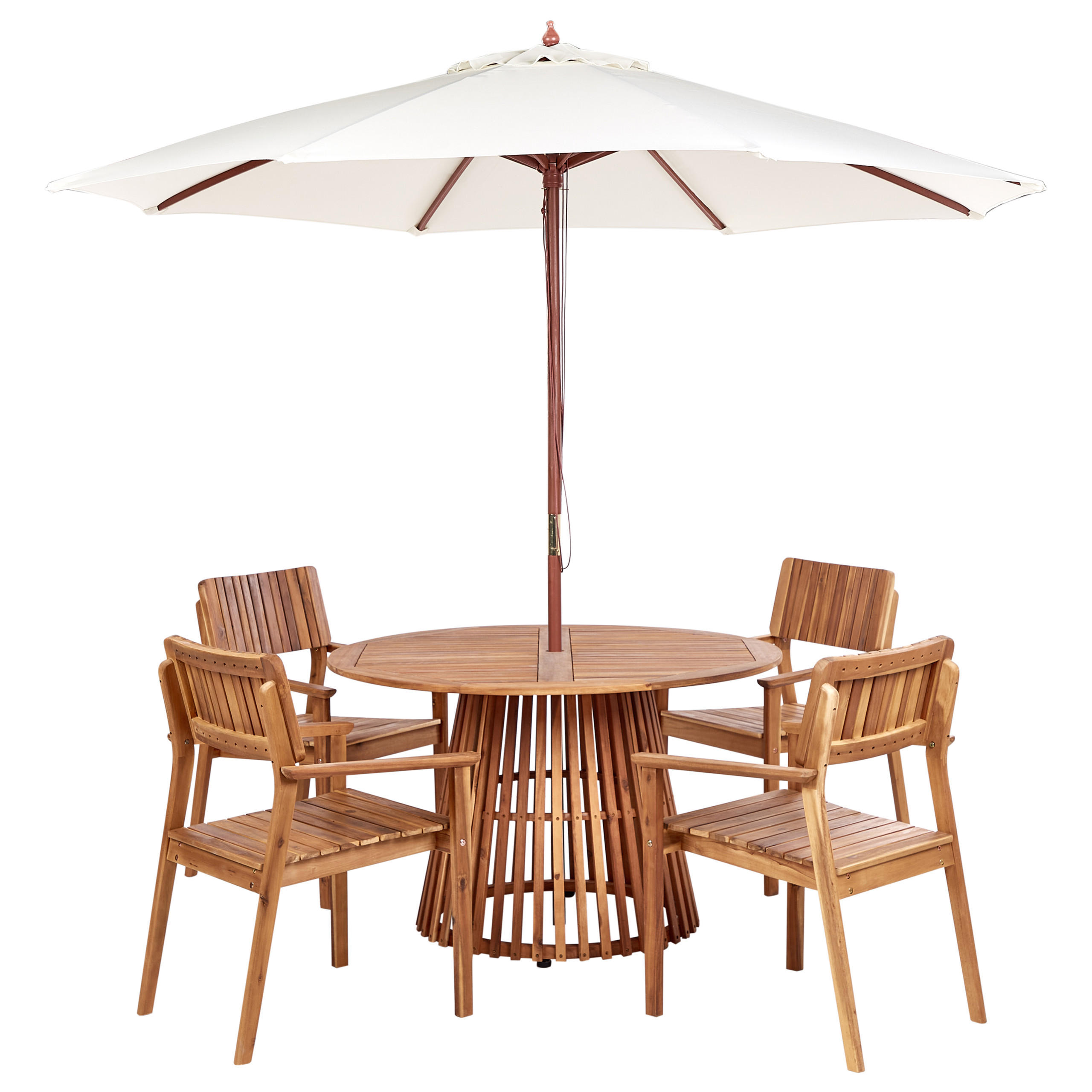 GARTENMÖBEL-SET 4-Sitzer Heller Holzfarbton mit Sonnenschirm Agello - Hellbraun/Beige, Holz - Beliani