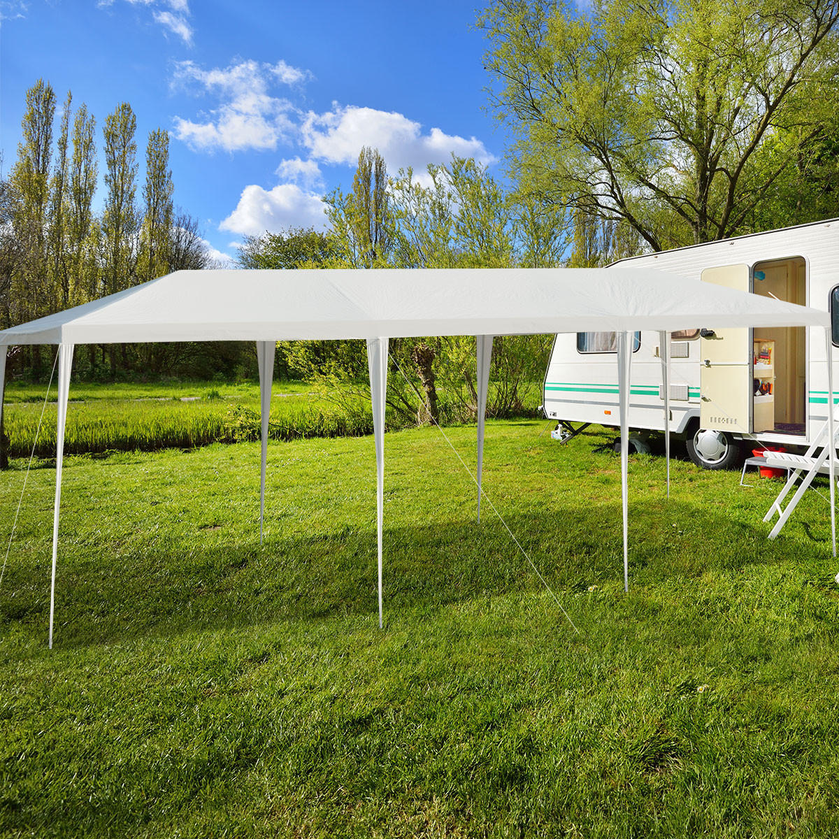 GARTENPAVILLON Weiß - Weiß, Metall (900/260/300cm) - COSTWAY