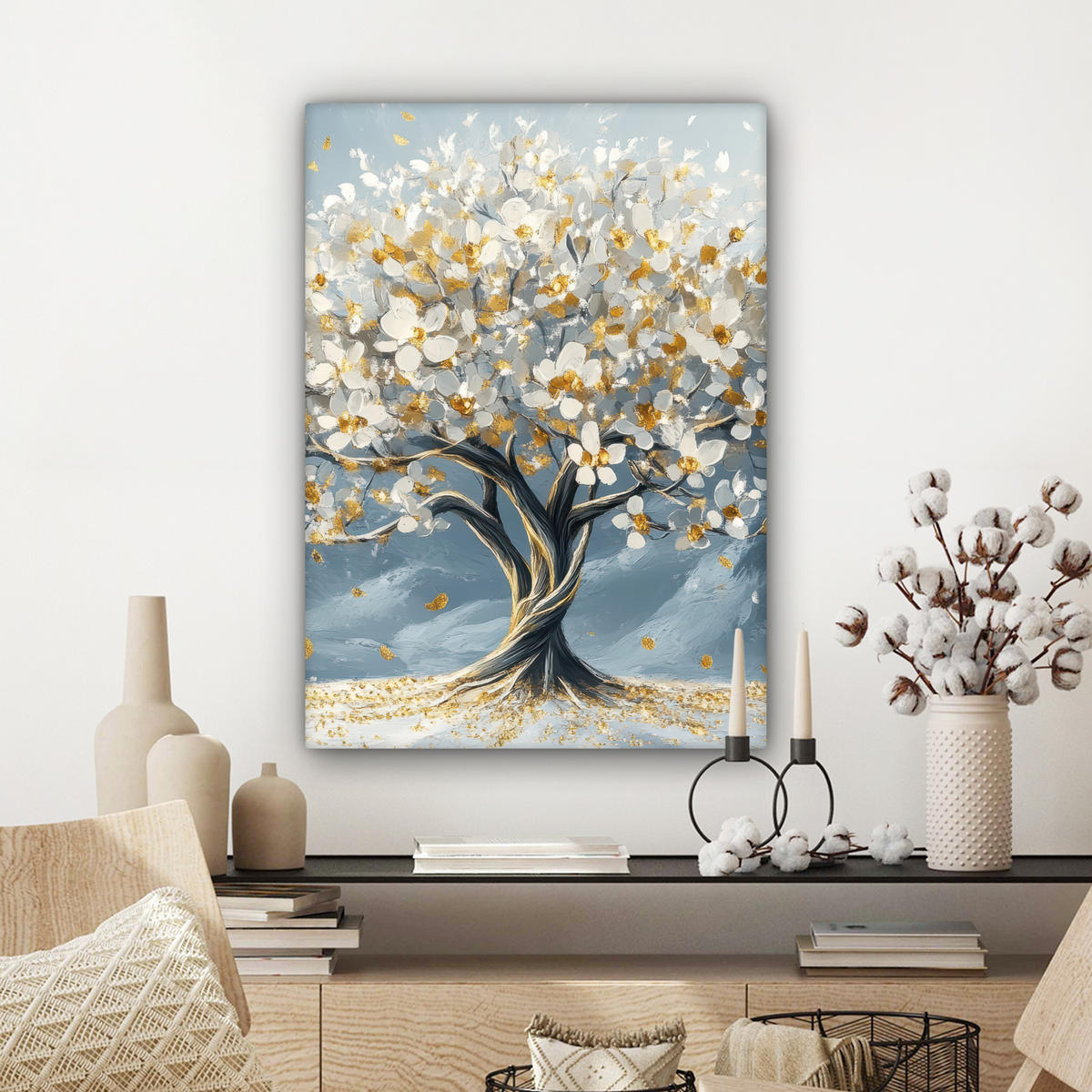LEINWANDBILD Baum - Winter - Baum des Lebens - Modern - Gold 60x80 cm - Goldfarben, Textil (60/80cm) - MuchoWow
