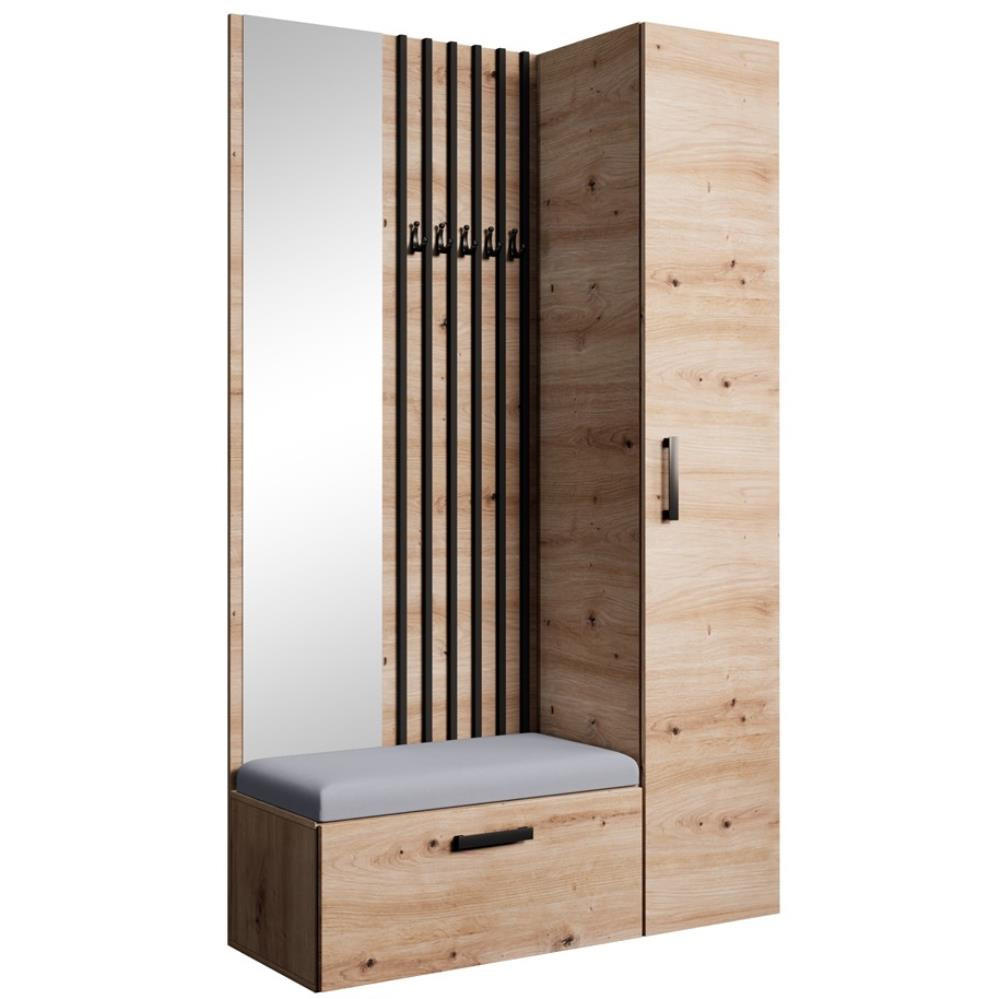 GARDEROBE Margaret II 121/203/43 mit Lamellen und Hochschrank - Schwarz/Eiche Artisan, Holzwerkstoff/Kunststoff (121/203/43cm) - Beautysofa