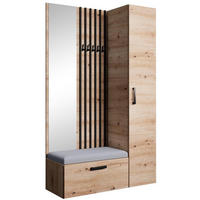 GARDEROBE Margaret II 121/203/43 mit Lamellen und Hochschrank - Schwarz/Eiche Artisan, Holzwerkstoff/Kunststoff (121/203/43cm) - Beautysofa