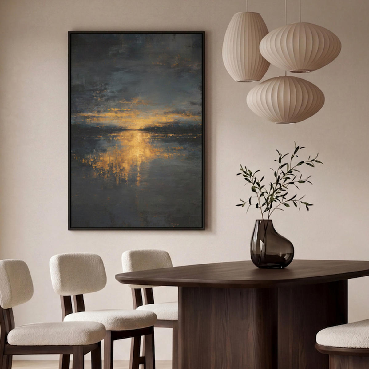 LEINWAND Bilder mit Rahmen - Goldene Reflexion auf dem Wasser - 100x150 - Anthrazit, Textil (100/150cm) - MuchoWow