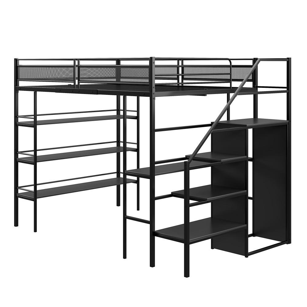 HOCHBETT 140x 200cm mit Schreibtisch in Schwarz - Schwarz, Metall (140/200cm) - KOMHTOM