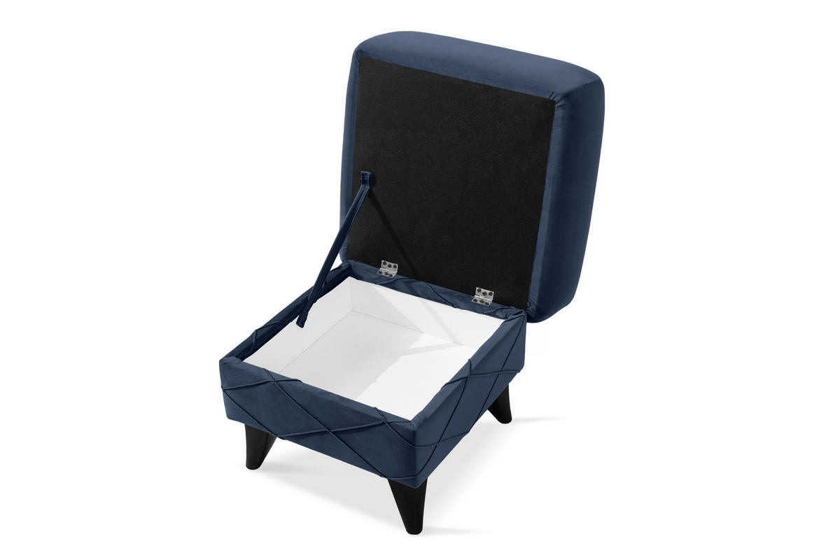 HOCKER GUSTAVO III Fußstütze, Velours, Dunkelblau - Dunkelblau, Holz/Holzwerkstoff (53/49/53cm) - KONSIMO®
