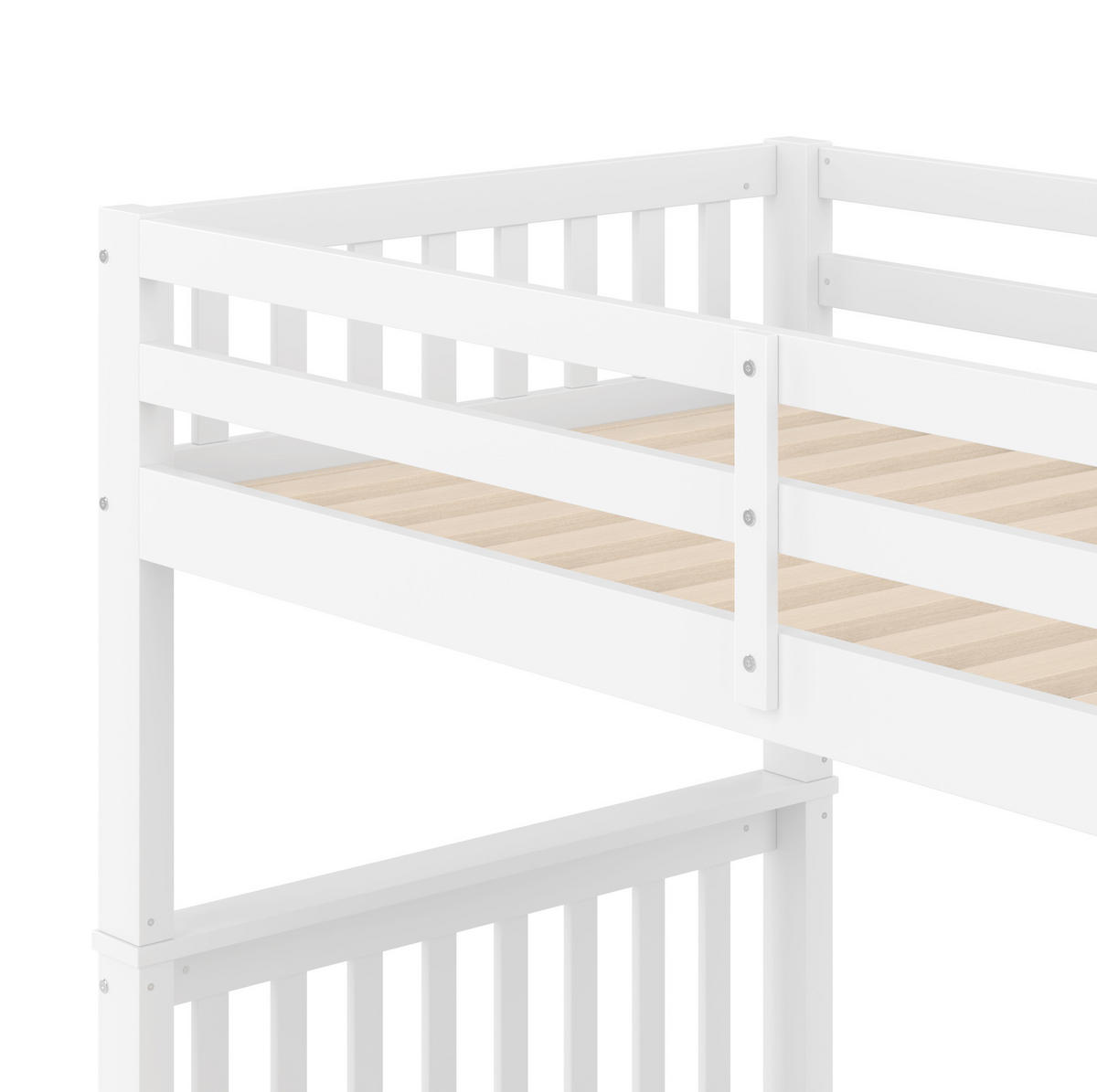 ETAGENBETT aus Kiefernholz und MDF 90x200 cm Weiß mit Rollbett und Treppenregal - Weiß, Holz (90/200cm) - Modfu