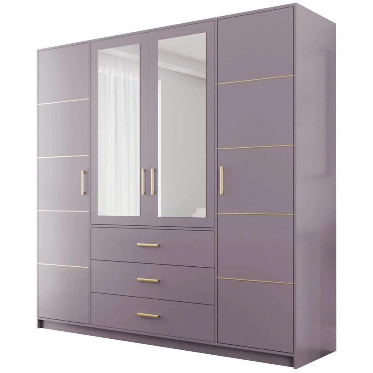 DREHTÜRENSCHRANK Balid 4-Türen, mit 3 Schubladen und Spiegel, Rosa - Rosa, Holzwerkstoff (196/200/58cm) - Beautysofa