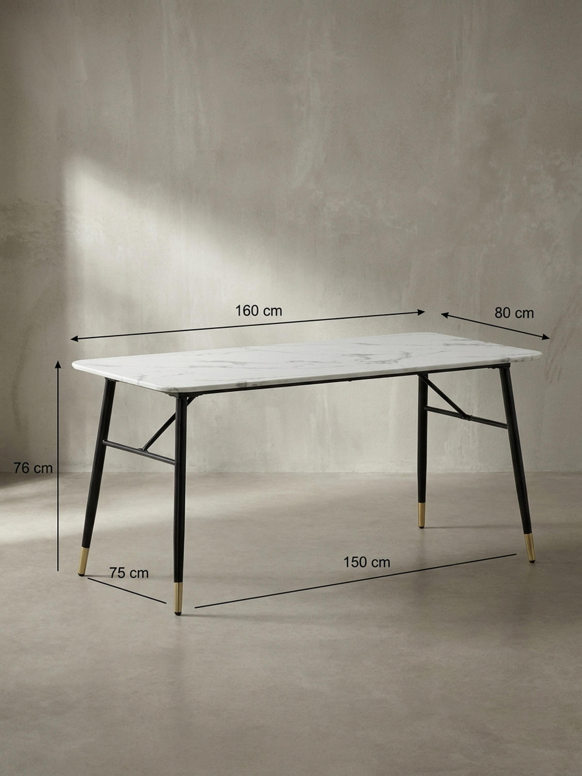 ESSTISCH Marmoroptik Metall Rechteckig Modern Klein, Weiß 160x80x76 cm - Goldfarben/Weiß, Holzwerkstoff/Metall (80/160/76cm) - KADIMA DESIGN