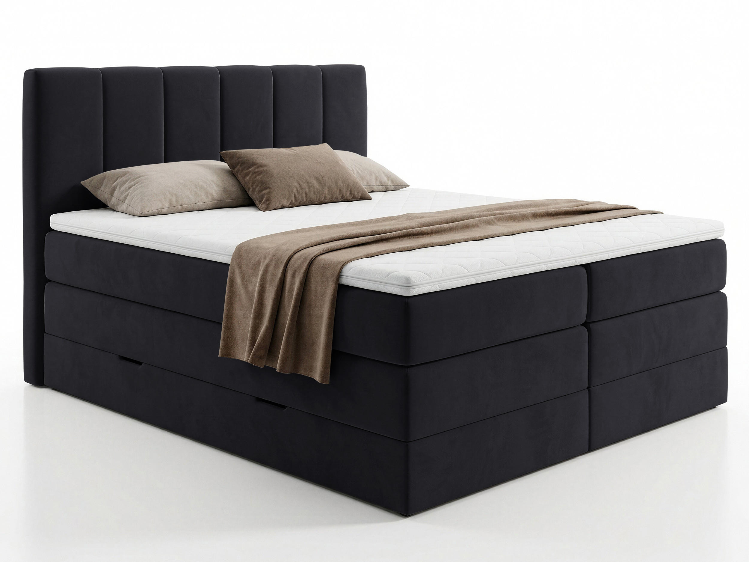 BOXSPRINGBETT Star Max - 160x200 - schwarz (Kronos 07, Velours) - Schwarz, Holz/Holzwerkstoff (160/200cm) - Sofnet