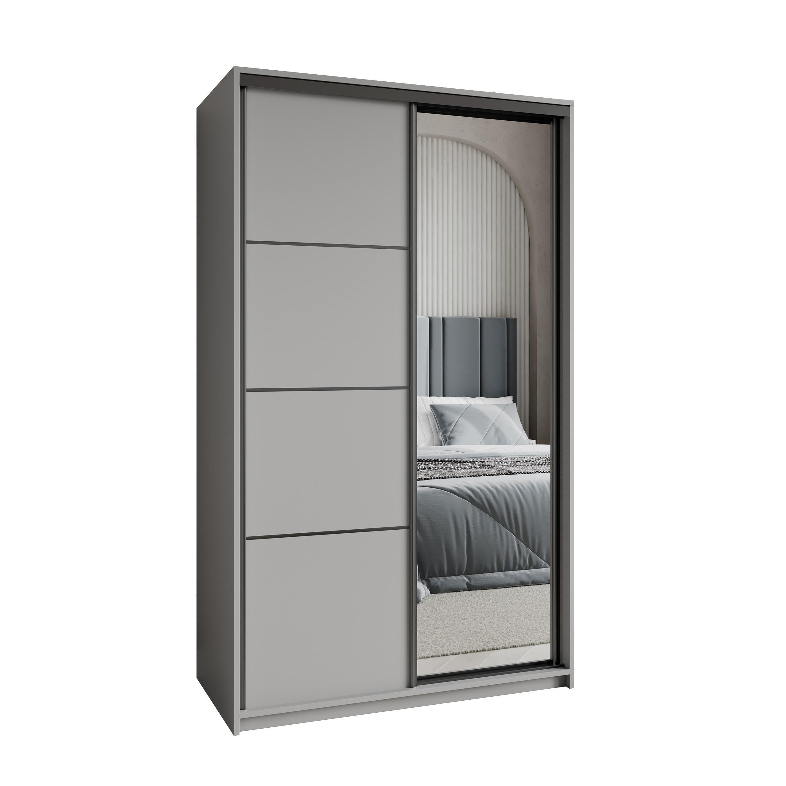 SCHWEBETÜRENSCHRANK VARO 120/205/60 cm 2-türig mit Spiegel Graphitfarben - Graphitfarben, Holzwerkstoff (120/205/60cm) - MASSENO