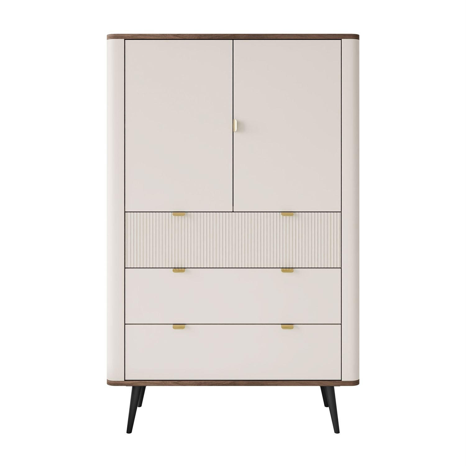 HIGHBOARD mit Schubladen AUTUMN 2D3S mit geriffelter Front, Kaschmir / Nussbaum - Beige/Braun, Holzwerkstoff (90/142/40cm) - Lookway