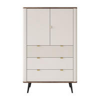 HIGHBOARD mit Schubladen AUTUMN 2D3S mit geriffelter Front, Kaschmir / Nussbaum - Beige/Braun, Holzwerkstoff (90/142/40cm) - Lookway