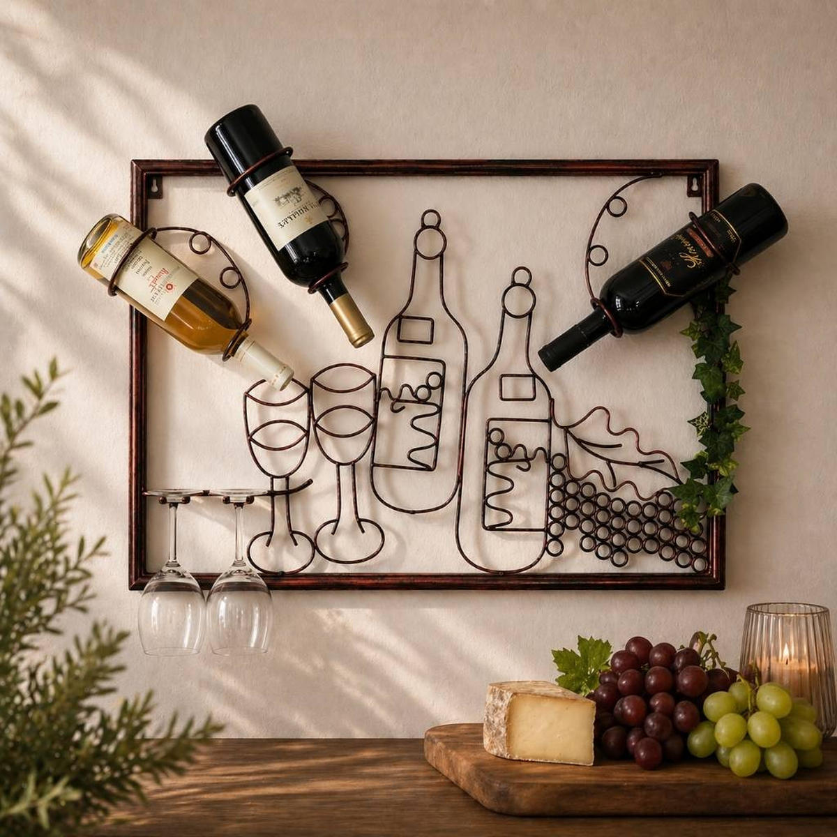 WEINREGAL für die Wand aus Metall 65 cm 91975 - Braun, Metall (64/45/10cm) - DanDiBo