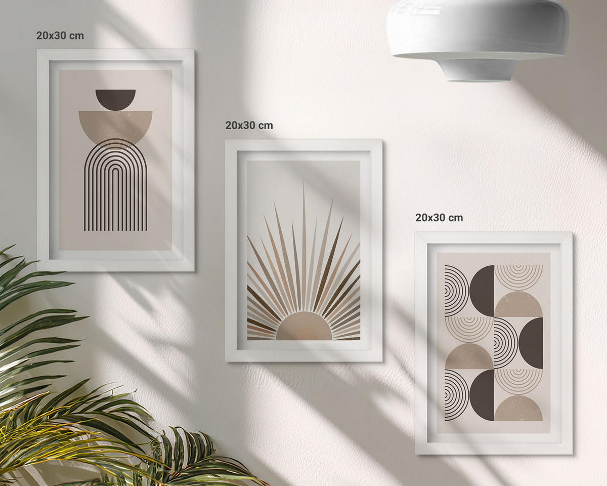 BILDER SET 3er Set - 20x30 cm Weißer Rahmen - Abstrakte Formen beige braun - Weiß, Kunststoff (20/30cm) - TULUP