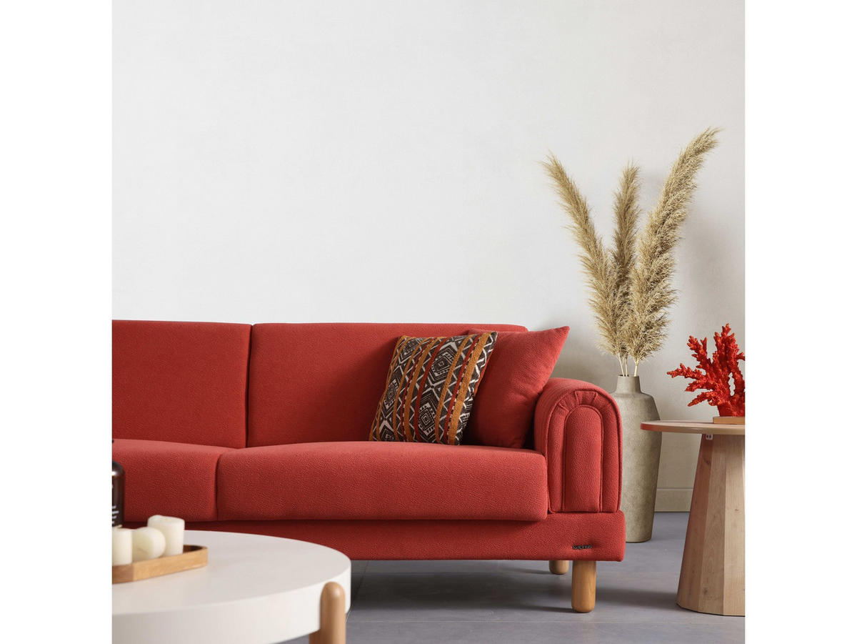 SOFA Charm 2-Sitzer Bouclé Rot - Rot, Holz/Textil (185/84/90cm)
