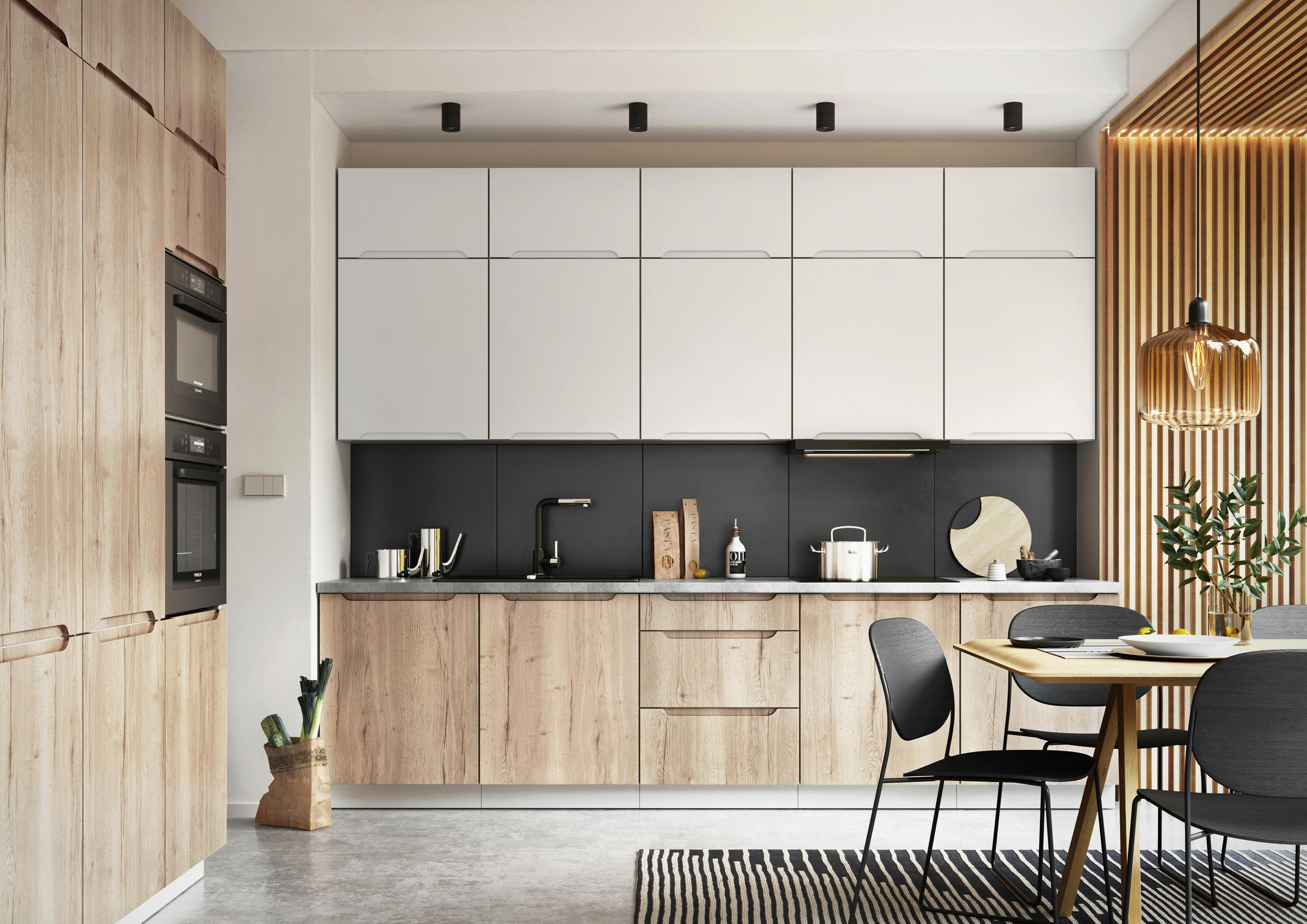 KÜCHENZEILE KS13-G300 - Zivora - Zeitloses Design für jede Kücheneinrichtung - Eichefarben/Weiß, Holz/Metall (300/249.3/180cm) - ROYAL24_MARKT