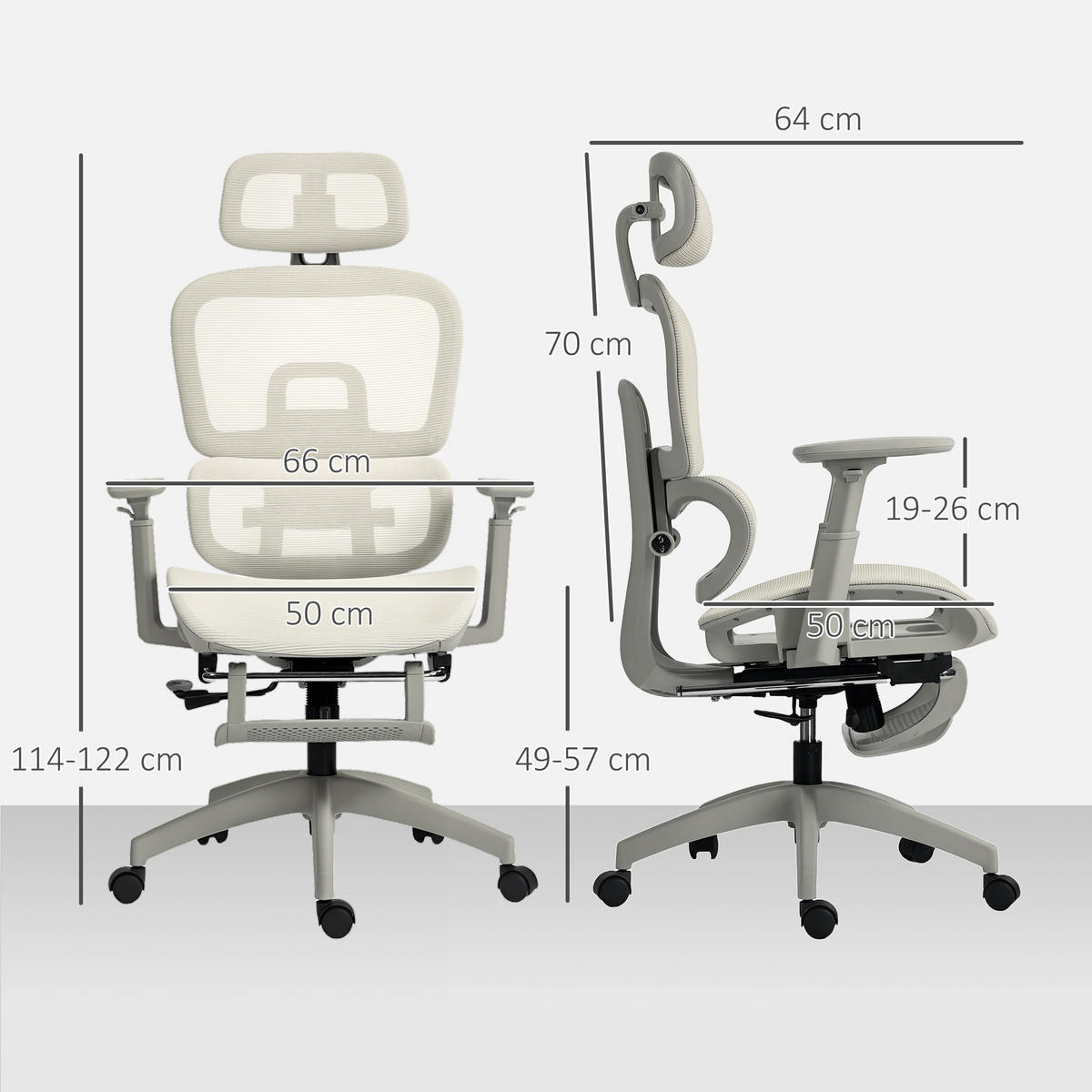 BÜROSTUHL mit Wippfunktion Liegefunktion Ergonomisch Höhenverstellbar Beige - Beige/Schwarz, Kunststoff/Textil (64/122/66cm) - HOMCOM