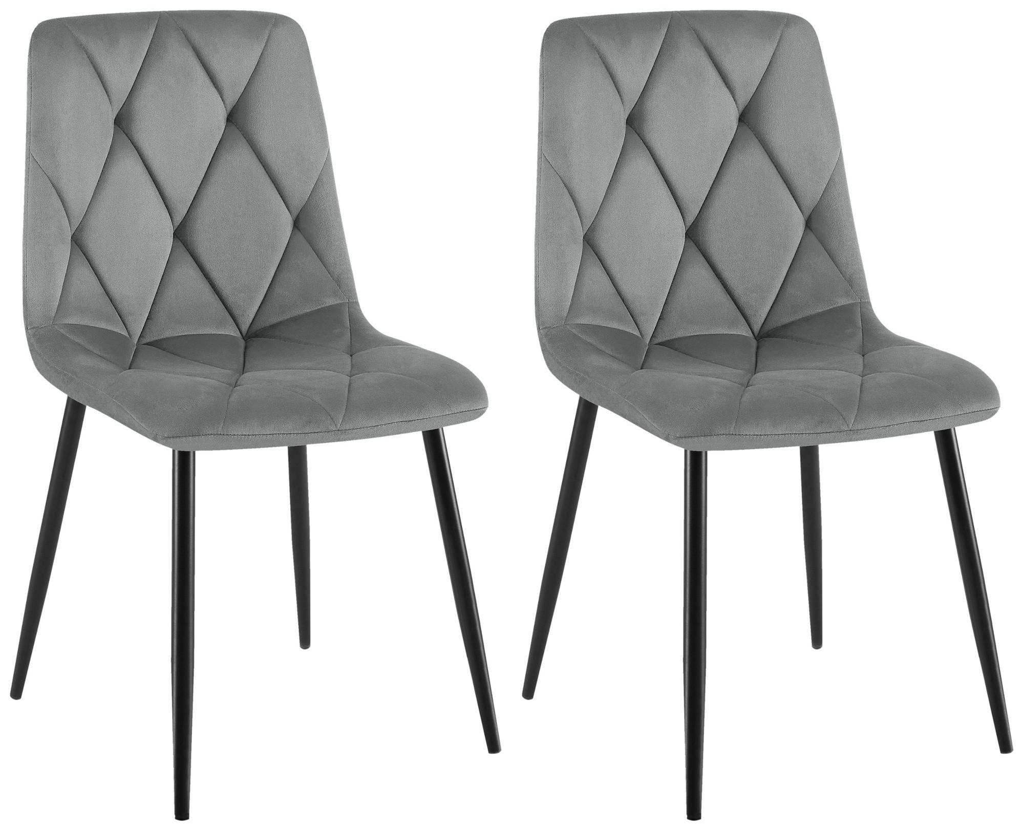 STUHL 2er Set Samt Dunkelgrau - Dunkelgrau/Schwarz, Textil/Metall (45/85/55cm) - CLP