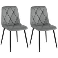 STUHL 2er Set Samt Dunkelgrau - Dunkelgrau/Schwarz, Textil/Metall (45/85/55cm) - CLP