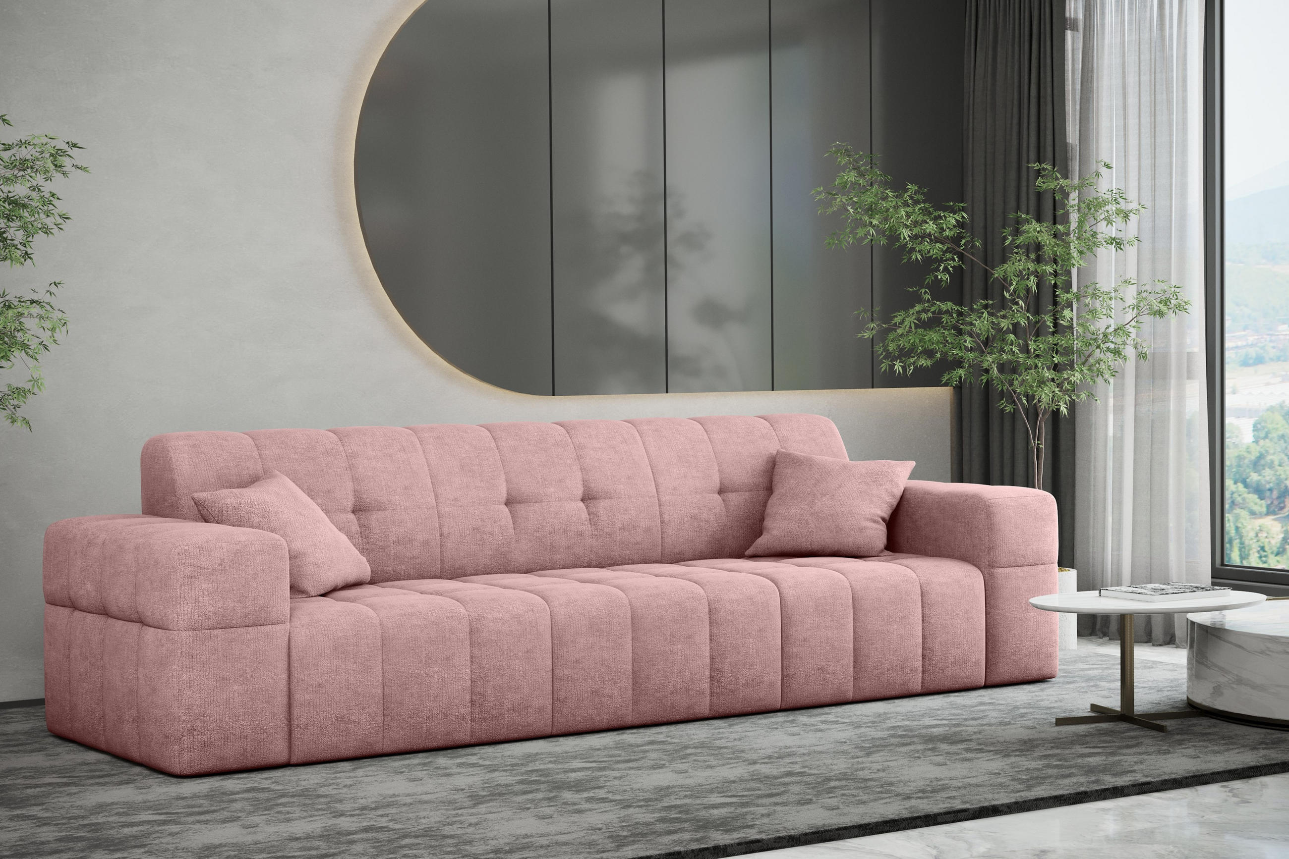 SOFA 3 Sitzer NIMES Stoff Perfect Harmony Rosa - Rosa, Holz (245/82/92cm) - Kaiser Möbel