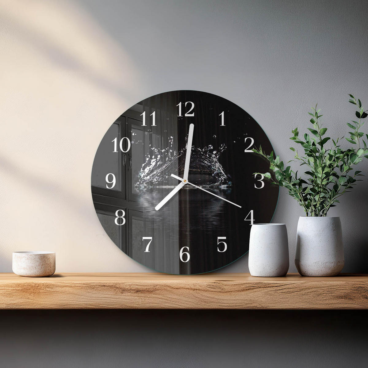 WANDUHR fi30 cm - Wasser - Schwarz, Glas (30/30/0.4cm) - TULUP