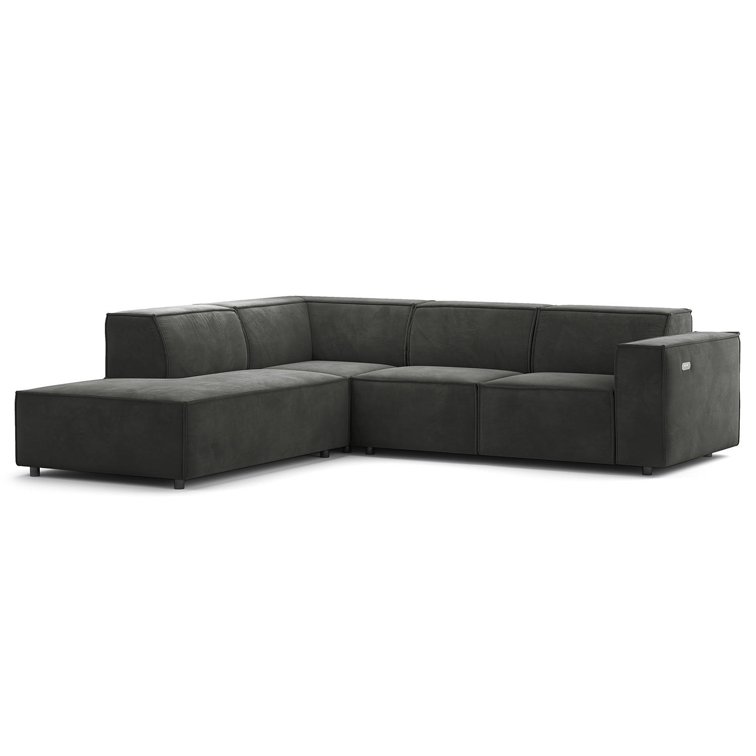 ECKSOFA mit Ottomane - Schwarz/Grau, Kunststoff/Textil (260/234cm) - home24