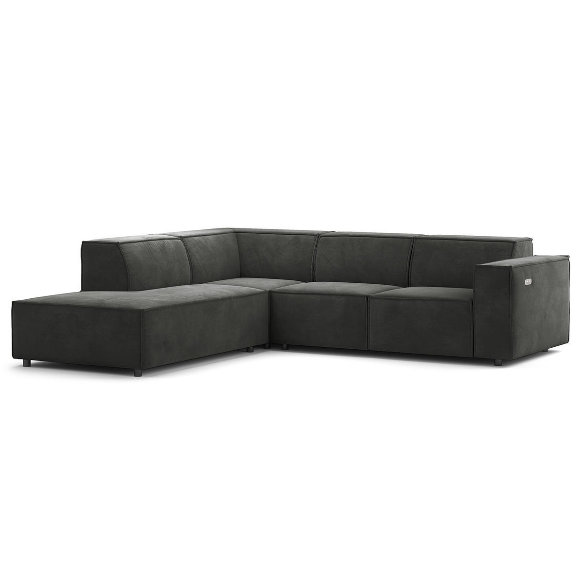 ECKSOFA mit Ottomane - Schwarz/Grau, Kunststoff/Textil (260/234cm) - home24