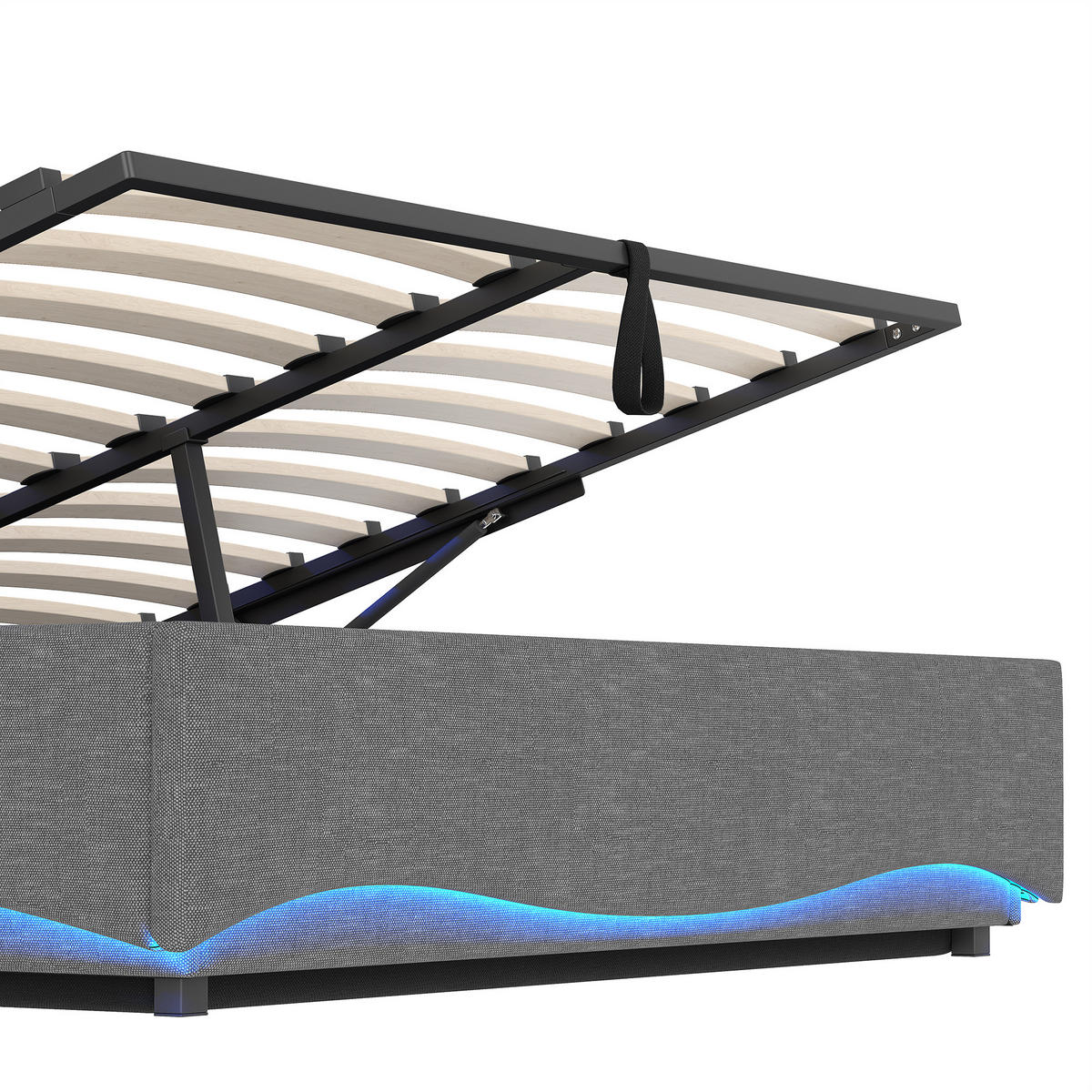POLSTERBETT 140x200cm Grau LED Hydraulik USB Leinen - Grau, Holz (90/200cm) - FLIEKS