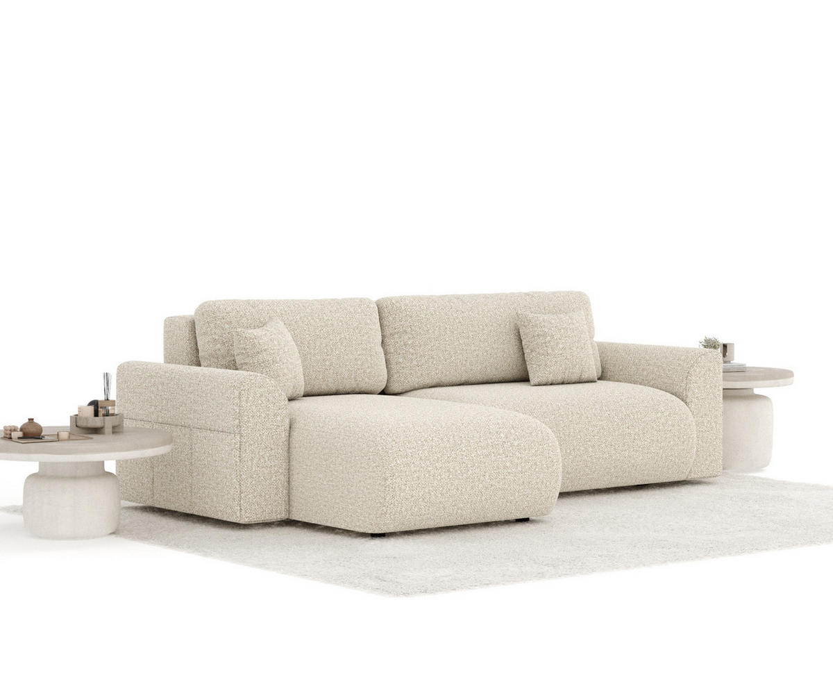 ECKSOFA MIT SCHLAFFUNKTION Bodega Beige Plüschstoff - Beige/Schwarz, Holz/Holzwerkstoff (235/138cm) - Maison de Reve