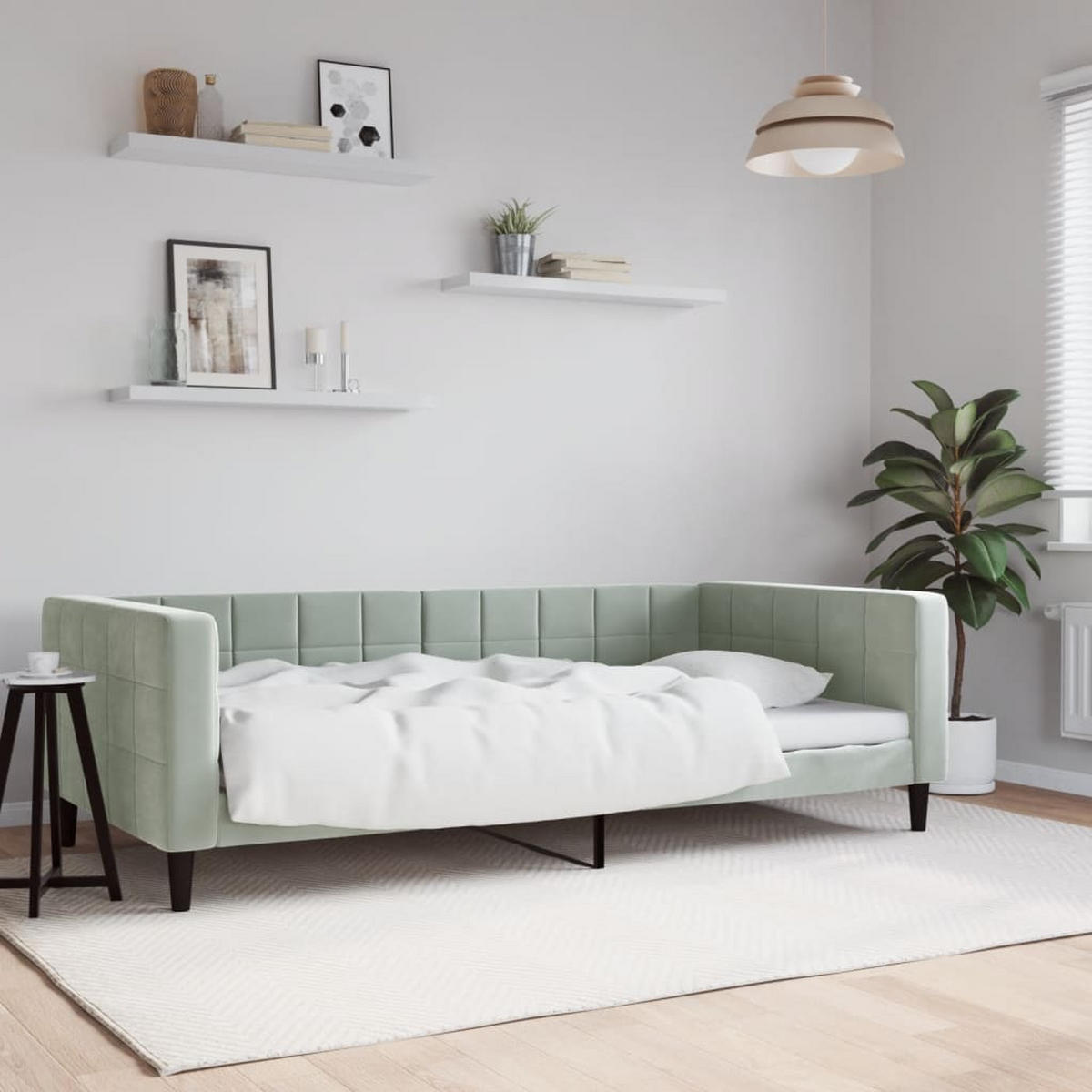 TAGESBETT Hellgrau 100/200 Cm Samt - Grau, Textil (100/200cm) - vidaXL