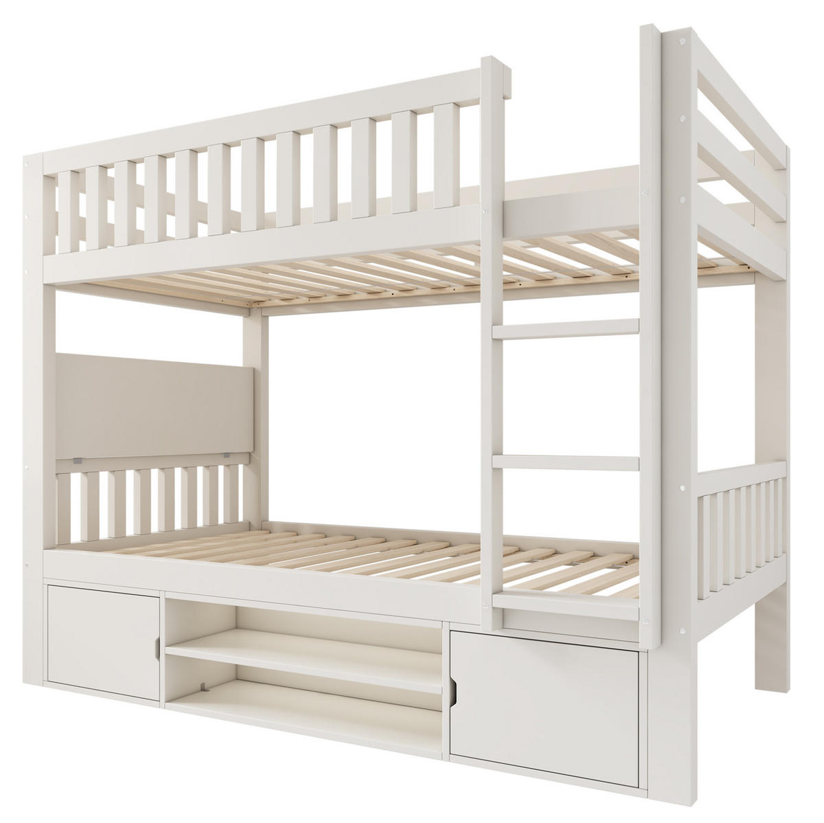 ETAGENBETT aus Kiefernholz, MDF und Sperrholz 90x200 cm Weiß mit klappbarem Tisch, Schuhregal und Stauraum - Weiß, Holzwerkstoff (90/200cm) - Modfu