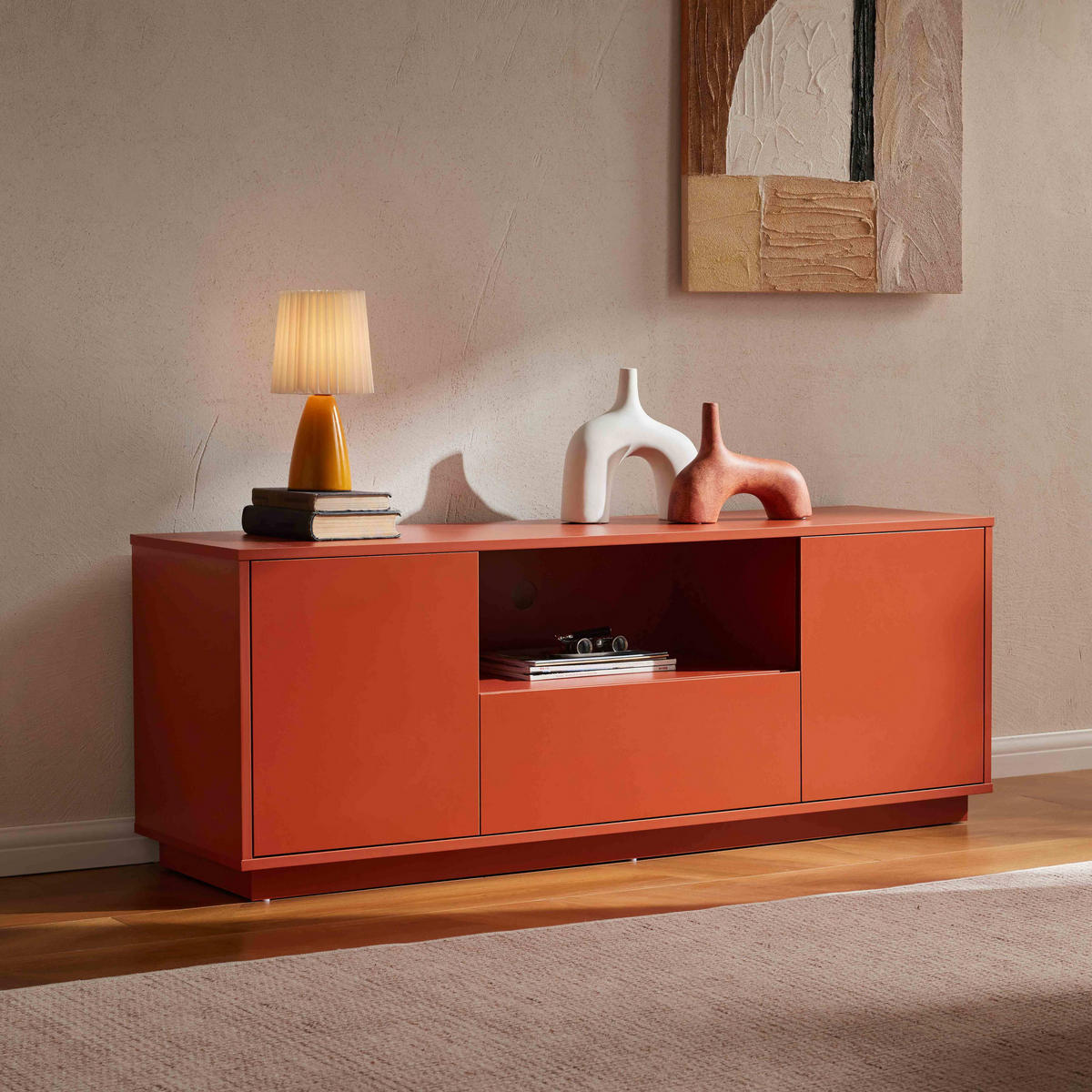 TV-SCHRANK 140 cm, Ziegelrot - Orange, Holz (40/52/140cm) - Oviala