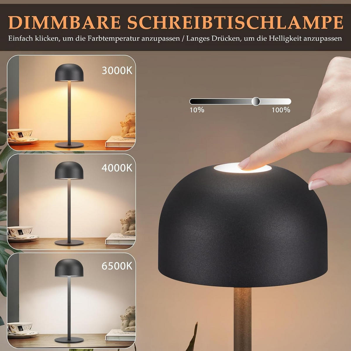 TISCHLAMPE Brilmarb 9/9/25 cm （2er-set） - Schwarz, Kunststoff/Metall (9/9/25cm) - ZMH
