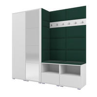 GARDEROBE NELA VI 200 cm (Kompaktgarderobe Weiß mit Spiegel & Sitzpolster Flaschengrün 28 Schrank & Paneel) - Dunkelgrün/Silberfarben, Holz/Holzwerkstoff (200/187/40cm) - Ravio