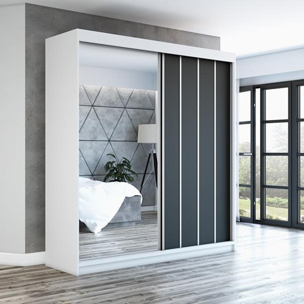 SCHWEBETÜRENSCHRANK 180 CM GLIDE Farbe: Weiß , schwarz - Schwarz/Weiß, Holzwerkstoff (180/215/59.5cm) - A&J MöbelLand