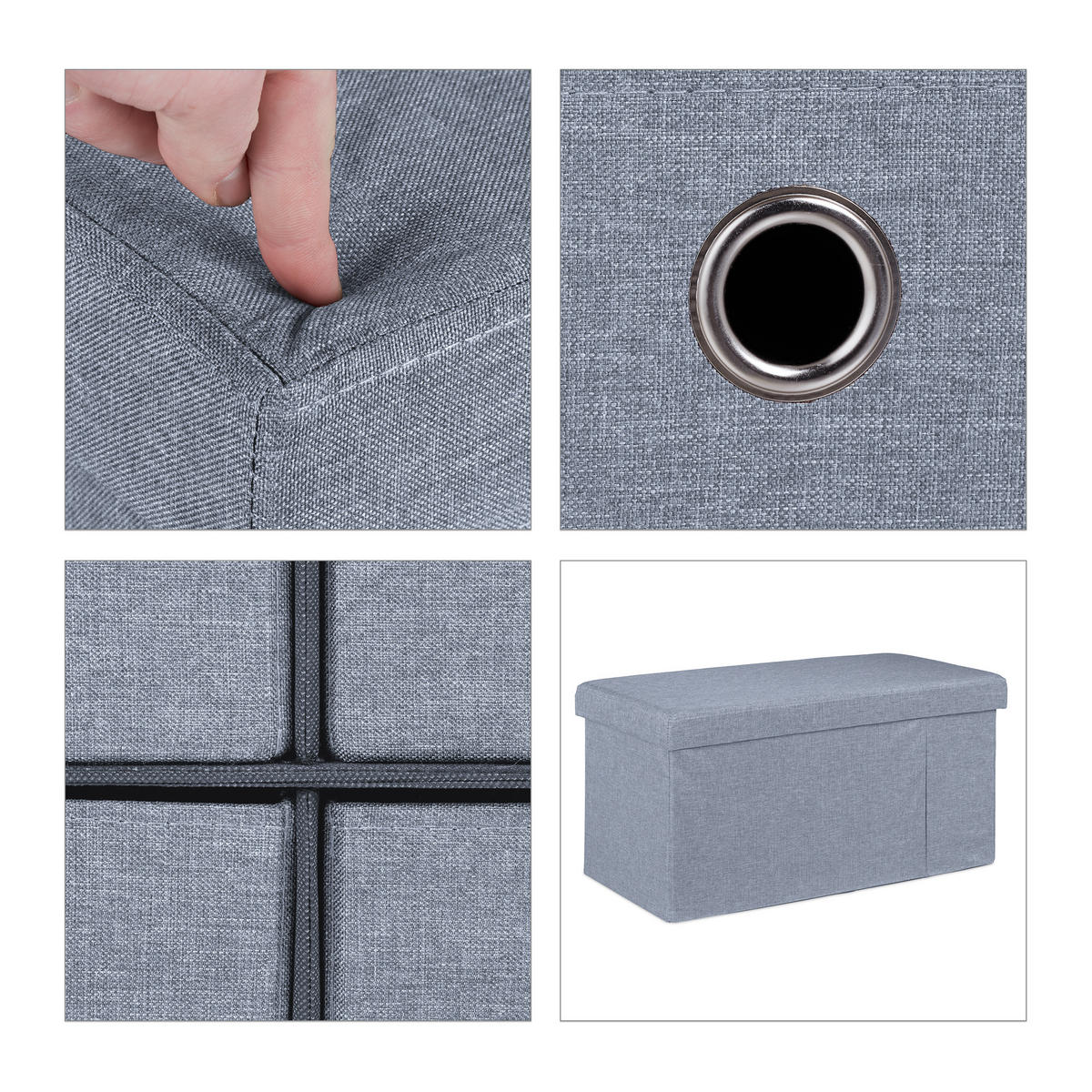 SITZBANK - Grau, Holzwerkstoff/Textil (76/39/38cm) - Relaxdays