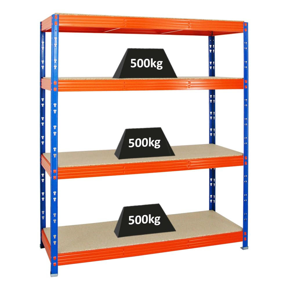 SCHWERLASTREGAL Rhino 180x160x60 cm 4 Spanplatten-Ebenen 16mm Fachlast 500 kg Blau/Orange - Blau/Orange, Metall (160/180/60cm) - PROREGAL