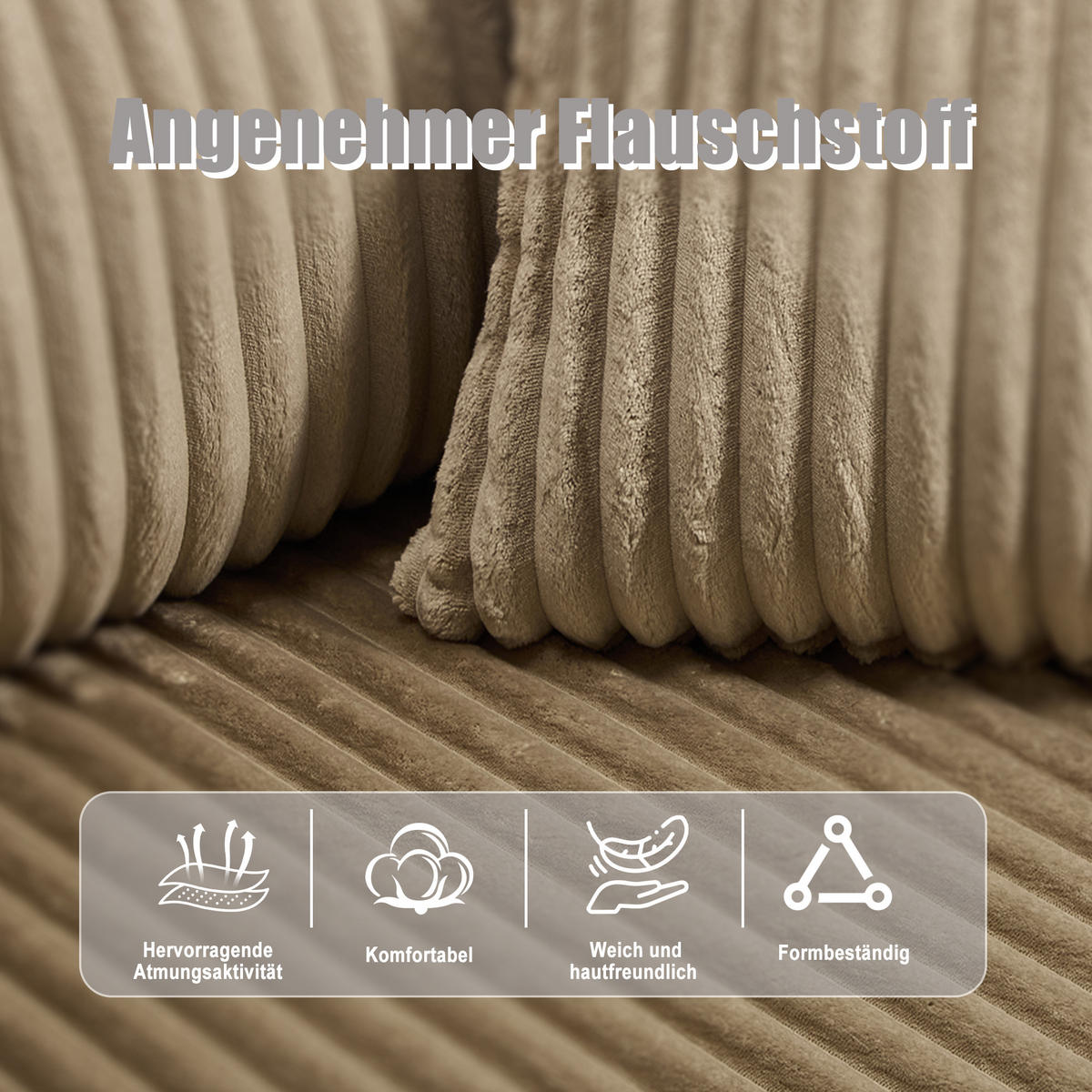 MODULARES Sofa-Set Cord mit Chaiselongue und 2-Sitzer Getränkehalter und Seitentaschen 257/90 160/62 cm Sandfarben - Sandfarben, Textil (160/257cm) - Redom