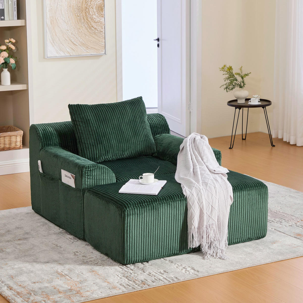 RELAXSESSELSET Übergroßer Loungesesselmit Fußhocker,Cord,Grün - Grün, Textil (110/87/147cm) - LVHOM