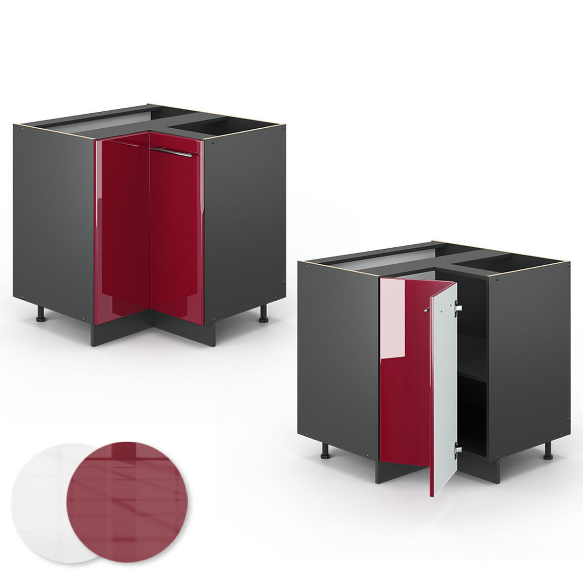 ECKUNTERSCHRANK Fame-Line Bordeaux Hochglanz 80.5 cm, AP Marmor - Bordeaux/Anthrazit, Holzwerkstoff (80.5/82/60cm) - Vicco
