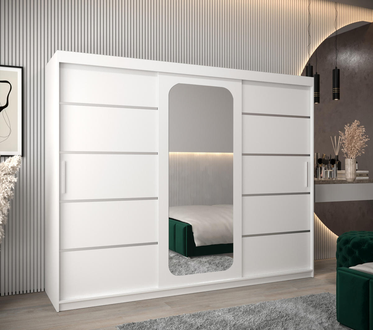 SCHWEBETÜRENSCHRANK 200/250/62 3-türig - Silberfarben/Weiß, Holz/Kunststoff (250/200/62cm) - MÖBEL KRYSPOL