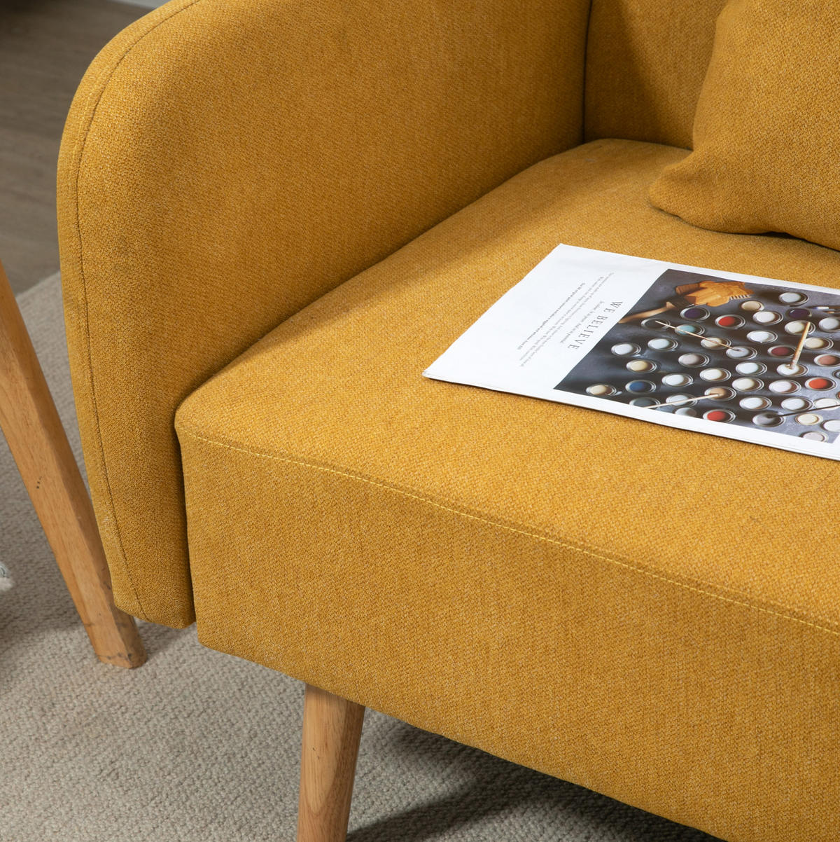 SOFA 2-Sitzer kompakt 130 x 70 cm Polyester Natural - Naturfarben, Holzwerkstoff (130/80/70cm) - Meubliv