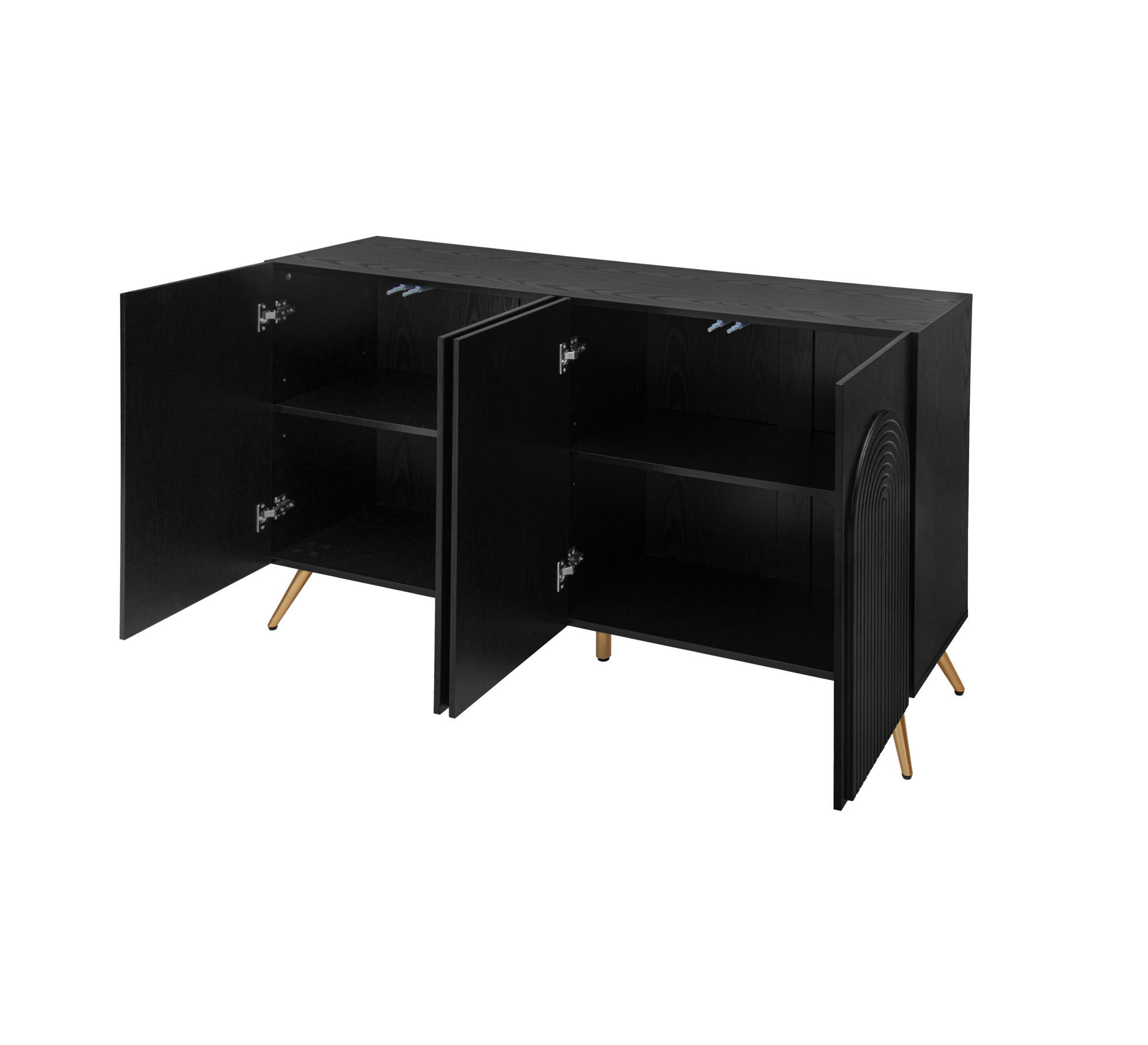 SIDEBOARD aus Holzwerkstoff 150x38x83 cm Schwarz mit verstellbaren Einlegeböden, 3D-Vertikalrillen und Bogentüren - Schwarz, Holzwerkstoff (150/83/38cm) - Modfu