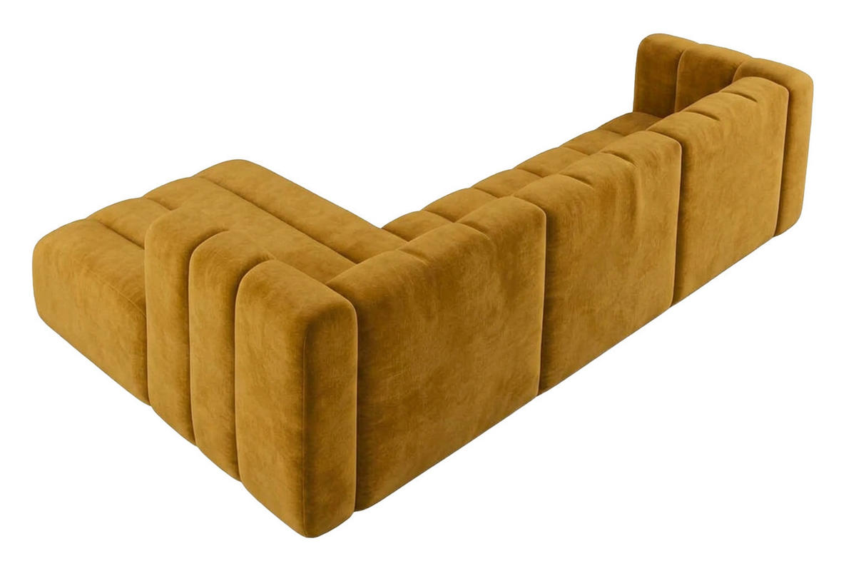 ECKSOFA Modulares In L-Form, Velvet-Stoff Riviera, Senffarbe, Links, GRAND 318 cm - Gelb, Holz (318/179cm) - Kaiser Möbel