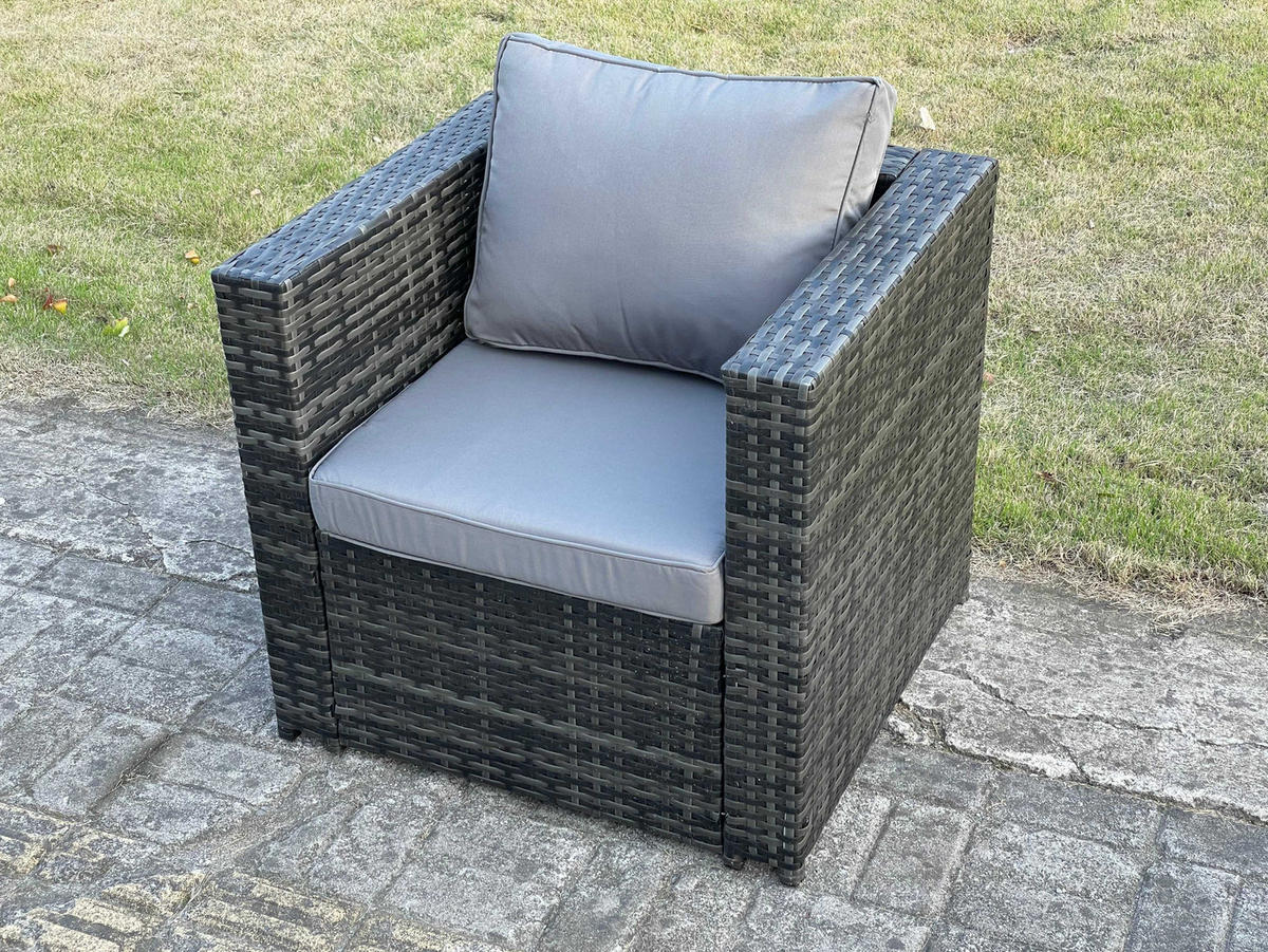 GARTENMÖBELSET mit Couchtisch Polyrattan 5-Sitzer - Dunkelgrau/Grau, Glas/Kunststoff - Fimous