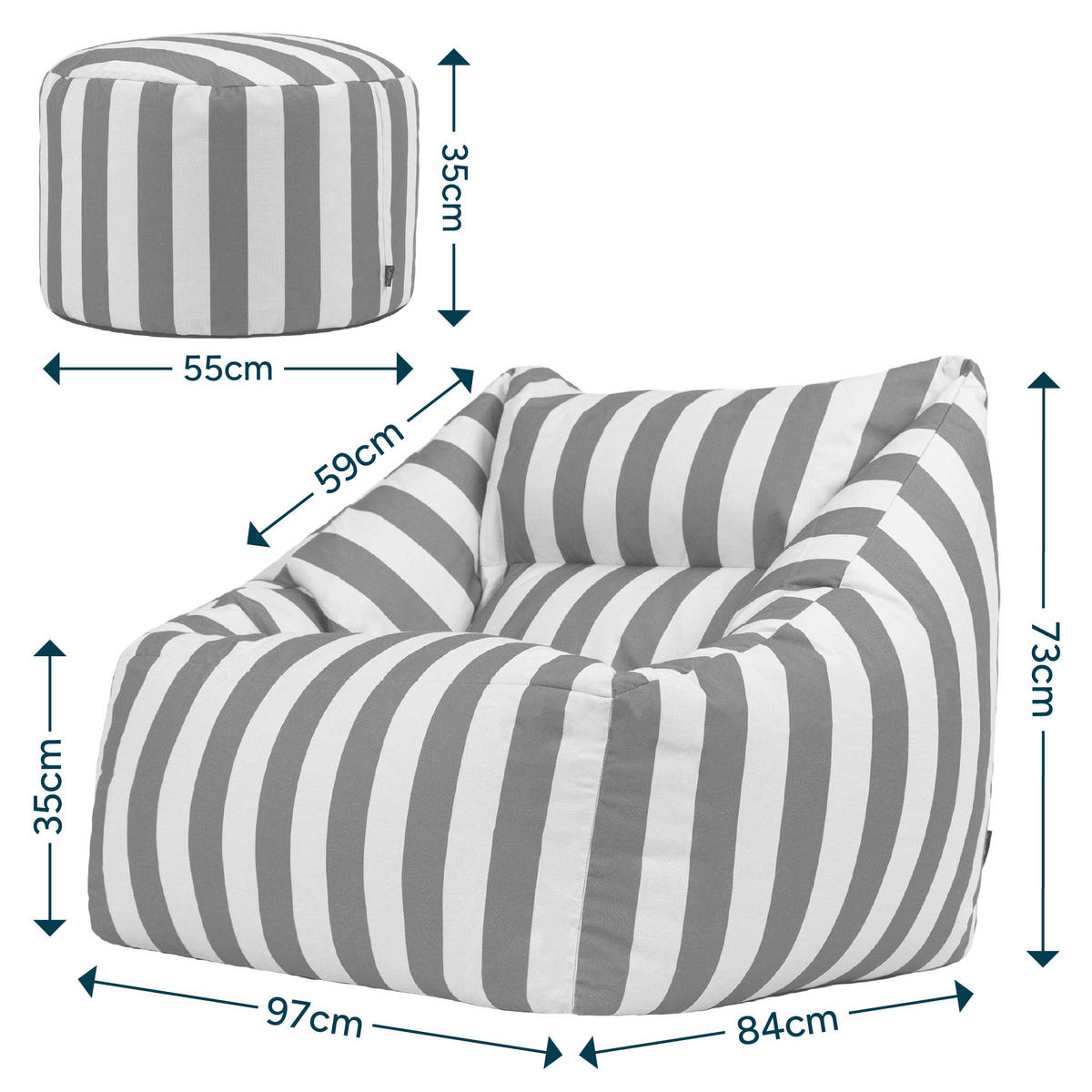 SITZSACK mit Sitzpouf Natalia - Olivgrün, Textil (97/73/84cm) - icon