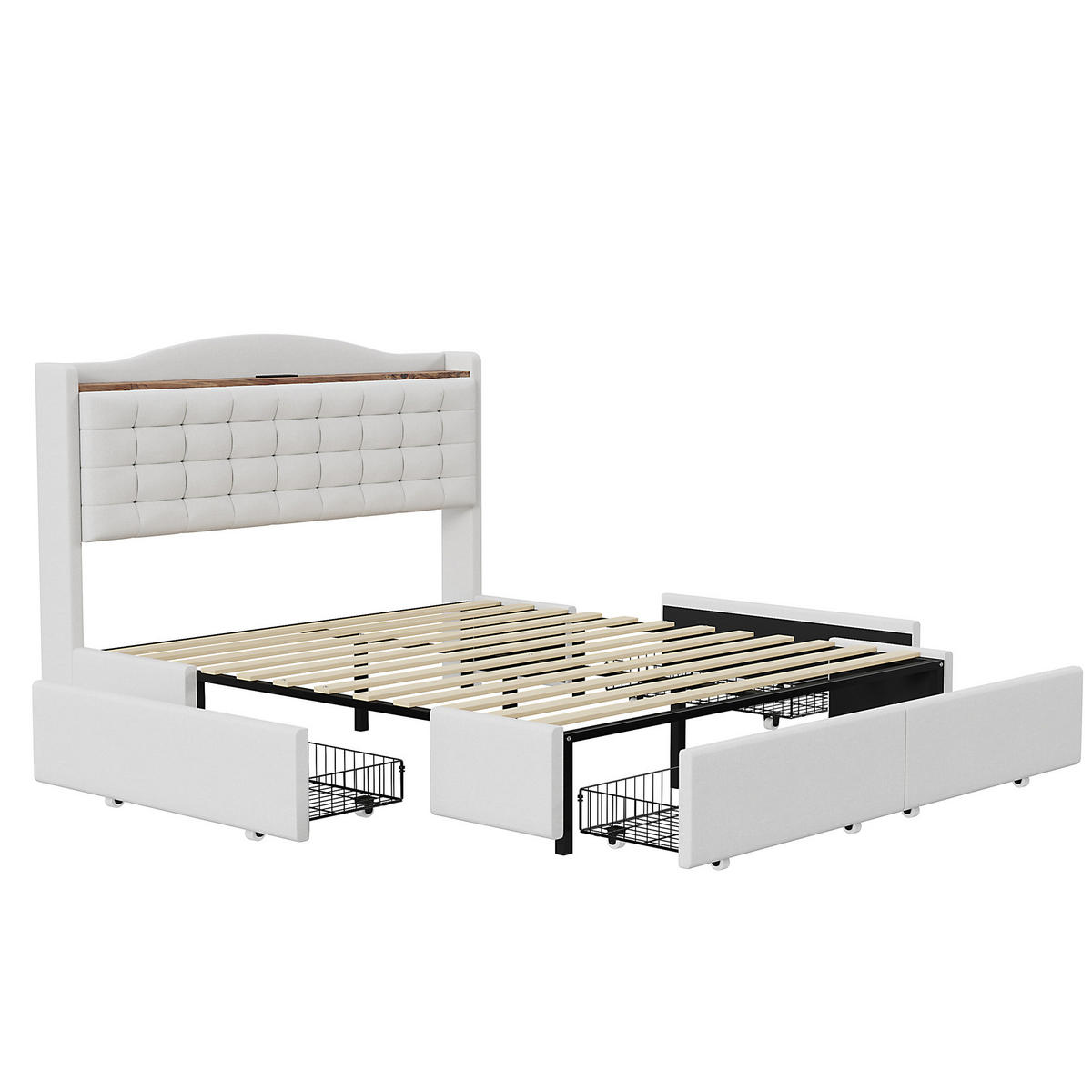 BETT beige 200/166/110 cm - Beige, Textil/Metall (160/200cm) - Urban Meuble